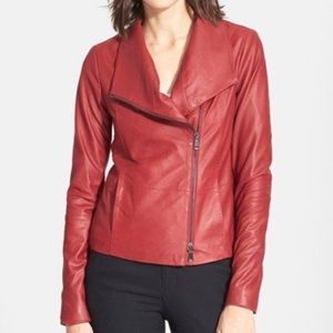 Vince Scuba Leather Jacket Red Small